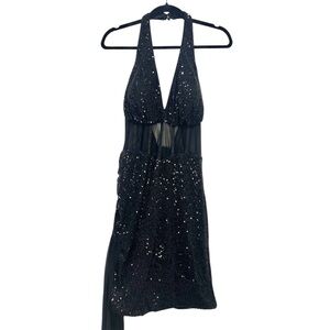 Black Sequin Halter Dress with sheer cut outs XL